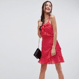 ASOS Tall Strappy Spot Ruffle Wrap Mini Dress